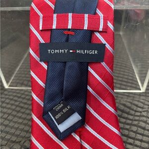 Tommy Hilfiger Red and Blue Striped Silk Tie